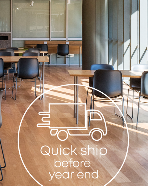 A piece of graphics with SixE chairs and a quick ship logo