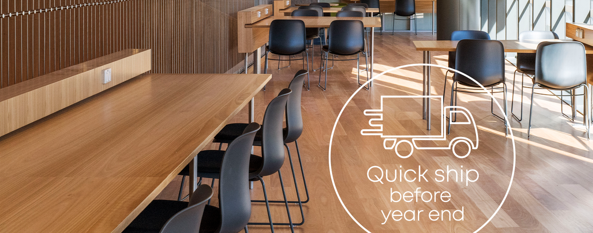 A piece of graphics with SixE chairs and a quick ship logo