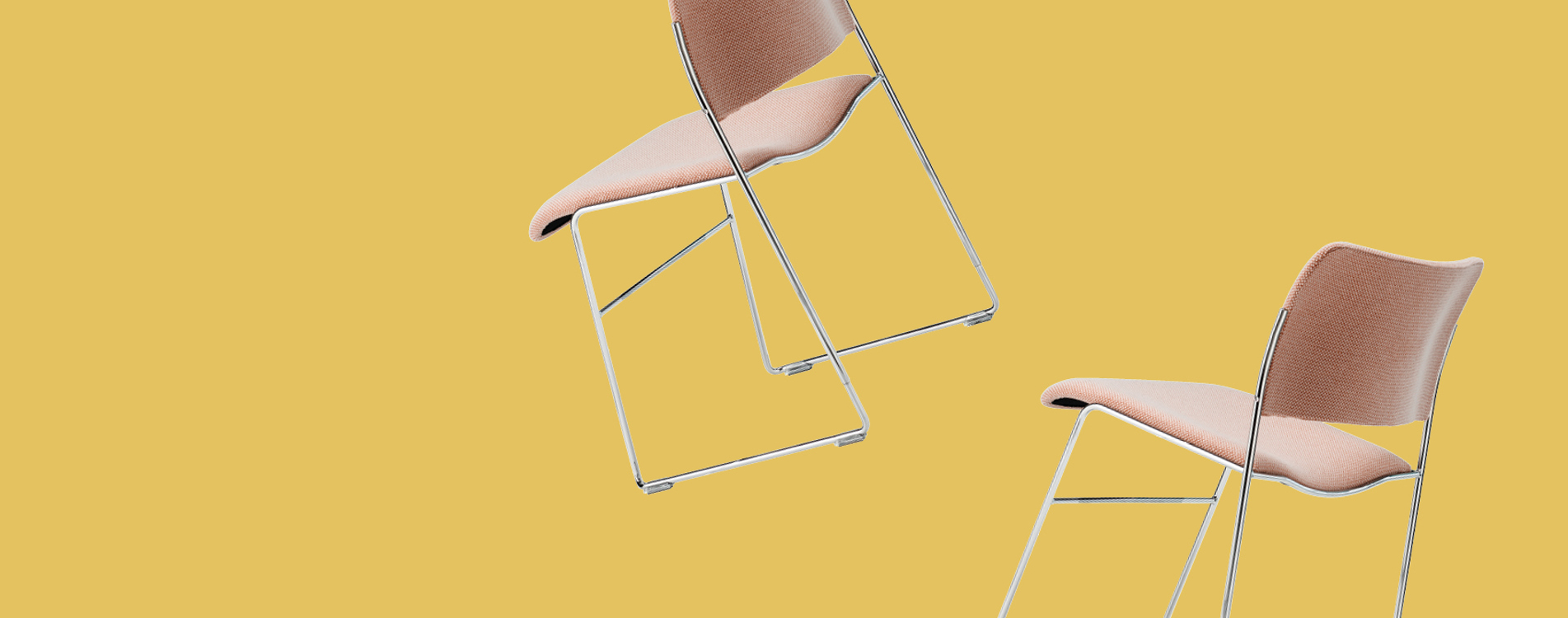 Pink-upholstered 40/4 chair against a yellow background