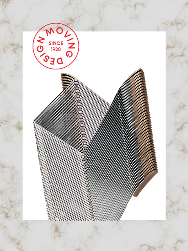 A stack of 40/4 chairs on a white background and a red stamp with the HOWE's claim