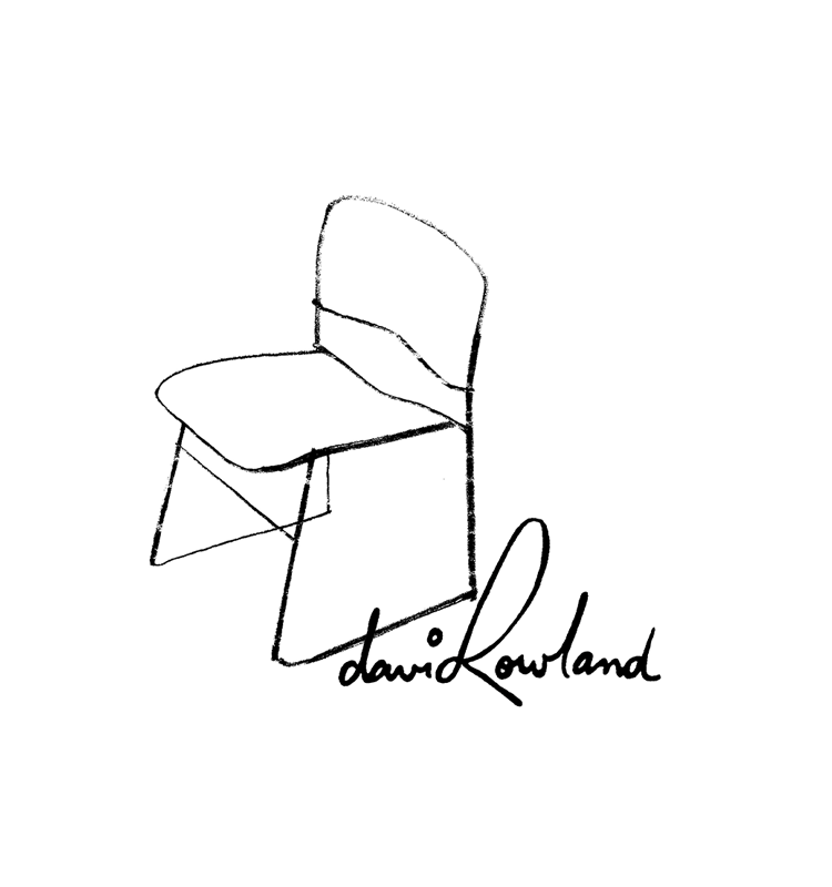 A sketch of the 40/4 chair with David Rowland's signature