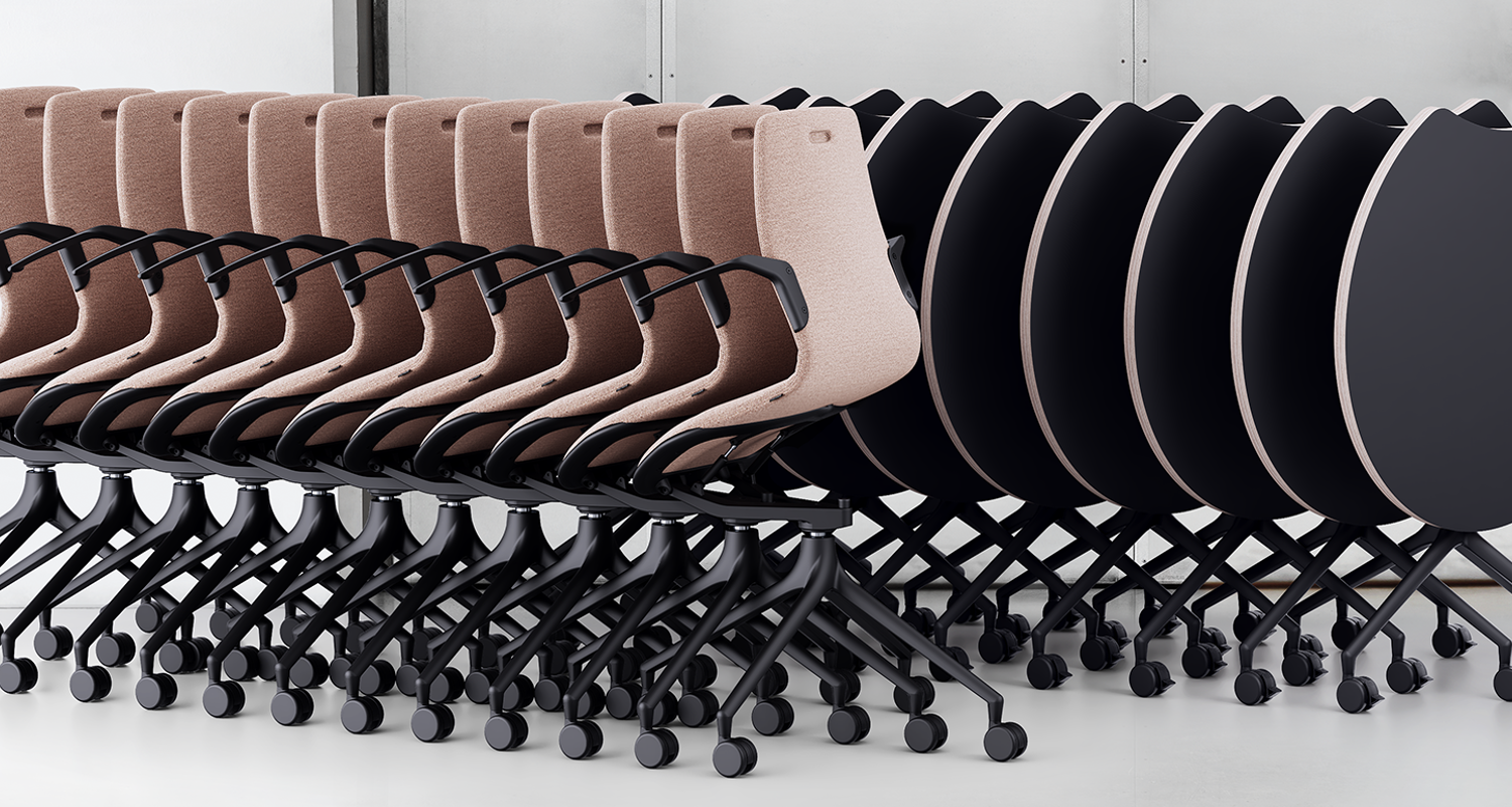 An installation image of nested AS400 tables and AS100 chairs