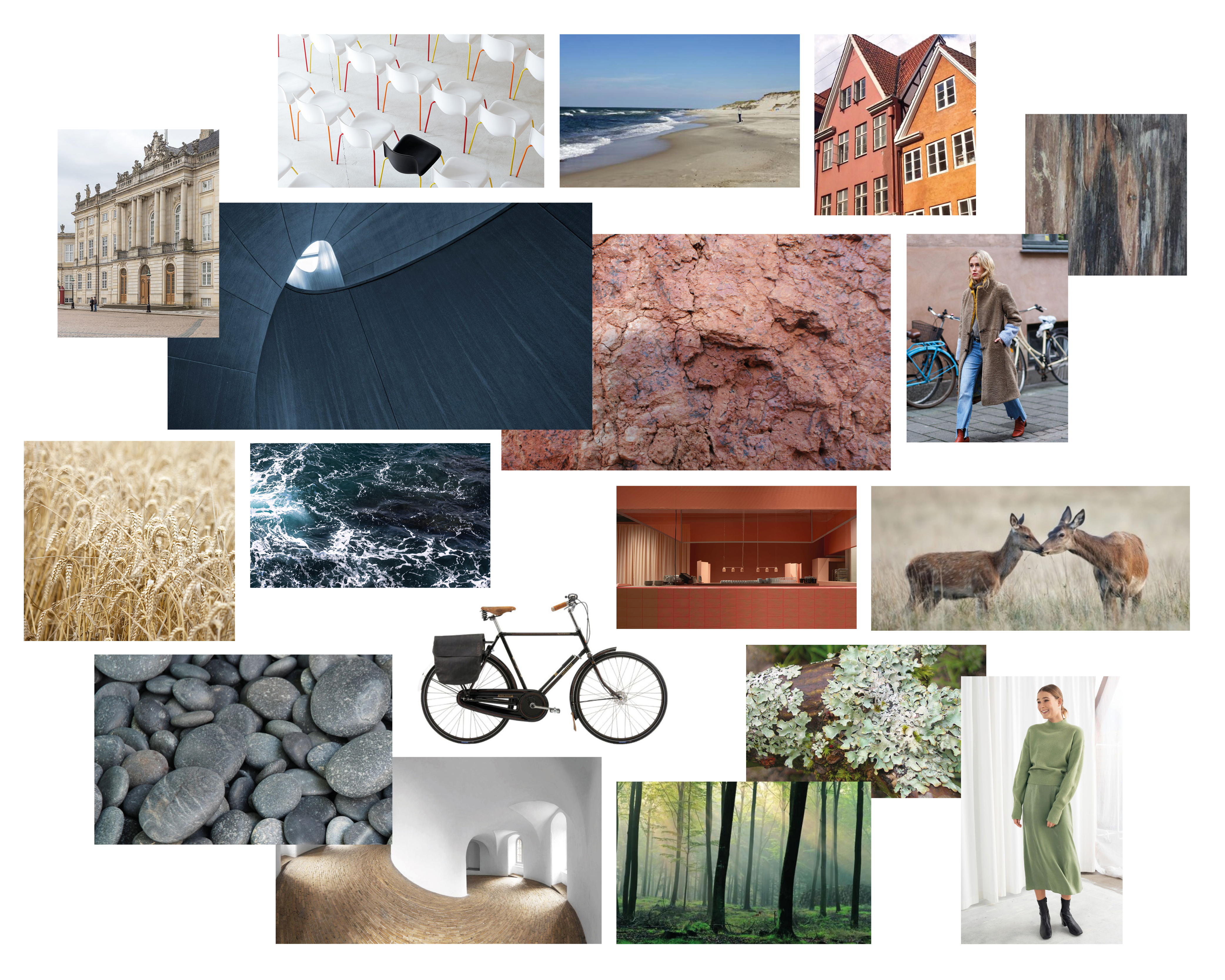 A mood board showing the colours of Denmark palette for SixE chairs 