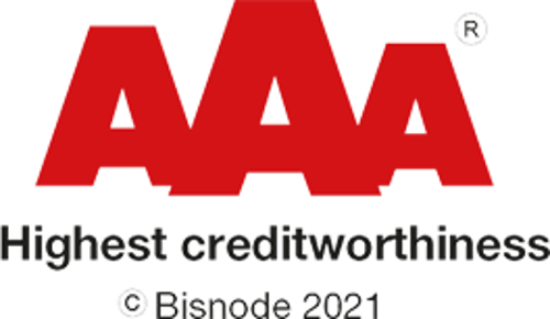 Triple red "A"; Bisnode company logo